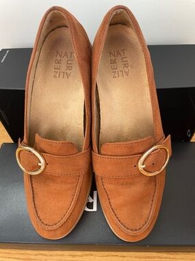 Naturalizer Rust Suede Loafers with Gold Ring Accent